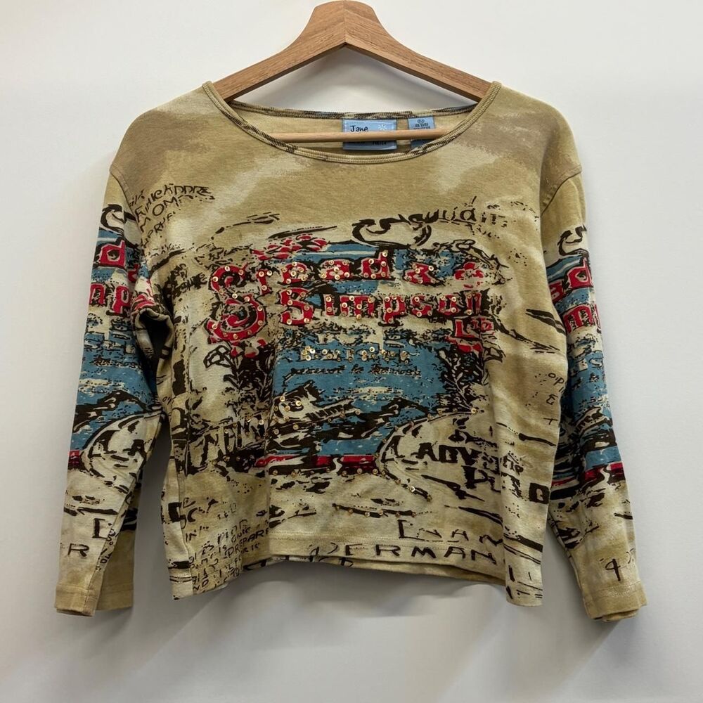 Vintage Western Boho Jane Ashley Graphic Tee with Beading size Petite M